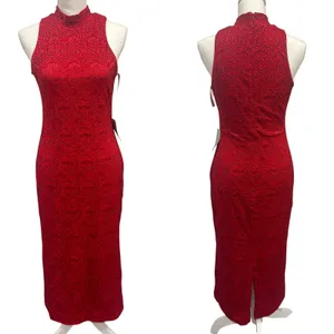 Dress the Population Nora Lace Halter Midi‎ Dress Red Black NWT Large Cocktail thumbnail 2