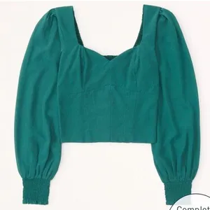 NEW Abercrombie & Fitch Long Sleeve Poplin Square Neck Top Large Emerald Green thumbnail 1