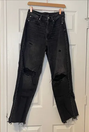 Black Distressed Womens Jeans - Super Hi-Rise Baggy Straight Strigid thumbnail 1
