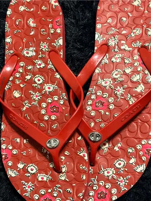 Coach Red Floral Flip Flop Sandals thumbnail 2