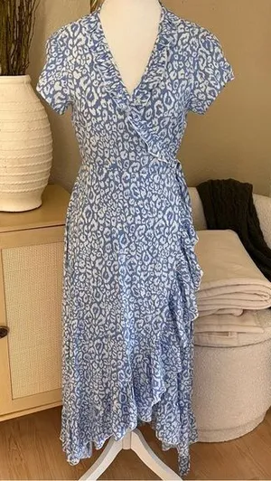 ASPIGA Blue Cheetah Demi Cotton Wrap‎ Dress Women Size Small thumbnail 1