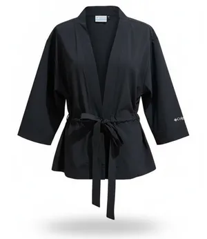 Columbia PFG Jacket‎ Womens Petite Small Black Open Front Wrap Tie Waist 3/4 thumbnail 1