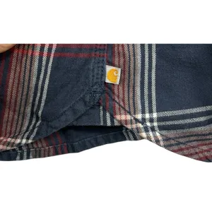 Carhartt Farwell Pullover Henley Flannel Shirt Large Navy Red Plaid Work Utility thumbnail 8