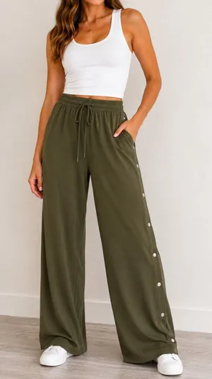 Athleta Olive Green Snap Side Drawstring Pants Sz XS thumbnail 1