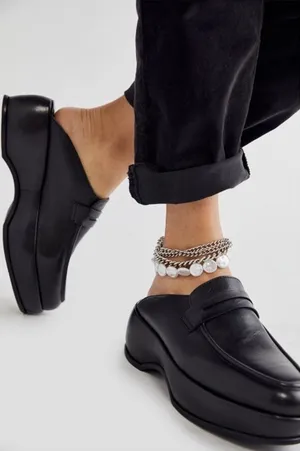 Free People Winston Women's Black Platform Loafer Mules Sz EU 39 USA 8.5 thumbnail 1
