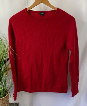 Prive’ 100% Cashmere Red Long Sleeve Crewneck Sweater S thumbnail 1