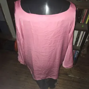 Lane Bryant silky pink v-neck flowy bell sleeve blouse thumbnail 2
