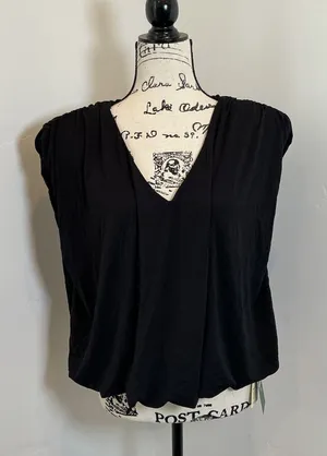 Halara V Neck Draped Sleeveless Top Black Relaxed Fit XL NWT Athleisure thumbnail 1