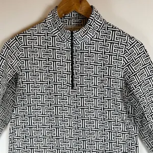 IBKUL Womens Small Black White Greek Key Quarter Zip Sun Shirt Long Sleeve UPF50 thumbnail 7