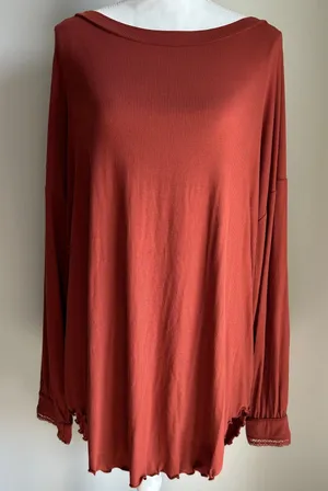 Free People Clay Red Open Back Knot Twisted Soft Ribbed Blouse Size Large thumbnail 1