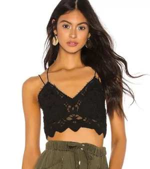 Free People Black Crochet Lace Strappy Crop Bralette Top Cami thumbnail 4