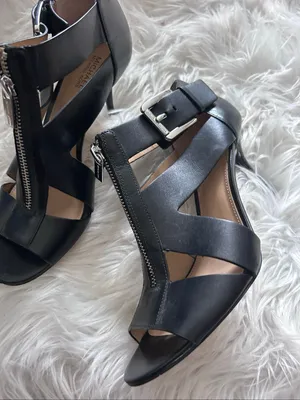 MICHAEL Michael Kors Black Moto Zip-Up Heels size 8 thumbnail 1