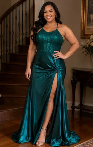 Loragal emerald srappy back long prom dress thumbnail 1