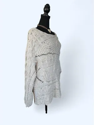 Free People Cotton Chunky Knit Oversized Open Knit Sweater size small 🤍 thumbnail 3