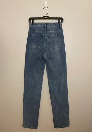 PrettyLittleThing Ripped High Waist Split Hem Jeans, Blue, Size 2 Tall, EUC thumbnail 9