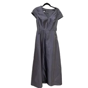 Alfred Sung D779 V-Neck Satin Cap Sleeve Pockets Cavier Gray Gown‎ Size 10 New thumbnail 7
