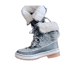 Time And Tru‎ Womens Size 6 Gray Snow Boots High Top Foldable Faux Fur thumbnail 7