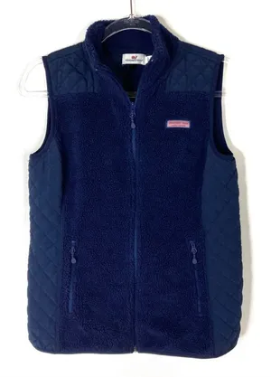 Vineyard Vines Navy Blue Fleece Winter Vest Quilted Polyester Womens X-Small thumbnail 1