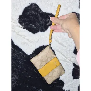 Coach Signature Canvas Wristlet with Yellow Leather Trim thumbnail 8