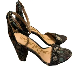 Sam Edelman Women's Yaro Floral Print Block Heel Open Toe Sandal Grey Size 8 thumbnail 1