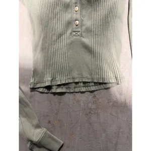 Aerie Womens Olive Green Ribbed Long Sleeve Henley Collar Top XS thumbnail 3