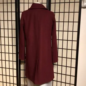 ✈️Loft Wool Preppy long Mock Pencil Bodice wine burgundy solid minimalist button coat thumbnail 5