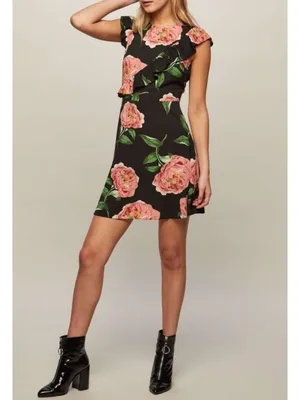 Miss Selfridge Floral Print Asymmetric Frill Skater Dress Cap Sleeve Ruffle Mini thumbnail 4