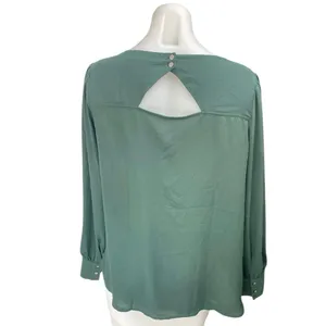 Ann Taylor Loft Women's Green Long Sleeve Cutout Relaxed Fit Blouse Top Size M thumbnail 2