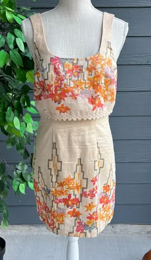 Chloé Free People Bing Bang Multicolor Floral Aztec Metallic Sleeveless Mini Dress thumbnail 1