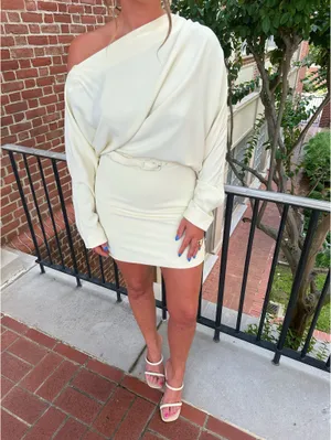 Cream Off Shoulder Mini Dress White Size M thumbnail 2