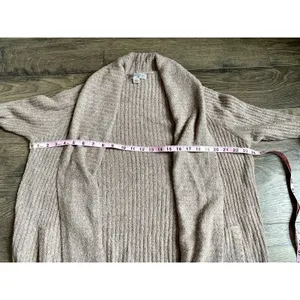 EUC Womens Barefoot Dreams cozy chic‎ lite tan brown ribbed soft cardigan size L thumbnail 9