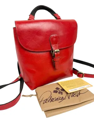 Patricia Nash Small Vatoni Convertible Leather‎ Backpack Papaya Red Leather thumbnail 1