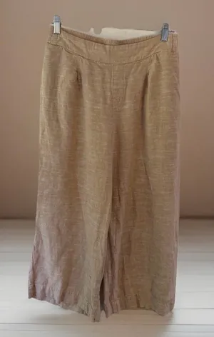 Ella Moss Kaki Color Linen Blend Wide Leg Pants M EUC Beach Vacation Travel Boho thumbnail 1