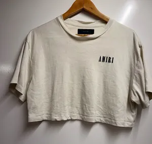 Amiri cropped core logo cotton t-shirt 100% cotton alabaster beige size 6 UK10 thumbnail 1