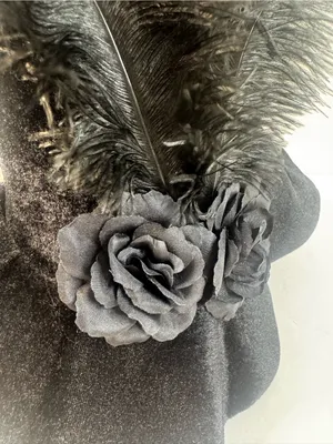 Black Decorative Witch Hat with Feather & Rose Accents thumbnail 5
