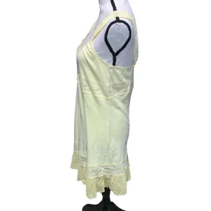 Yellow Lace-Trim Strappy Babydoll Dress Mini Ruched thumbnail 3