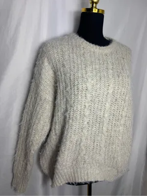 Arizona Jeans Cozy women’s Cream Textured Knit Sweater cable knit casual fall oversized medium thumbnail 1