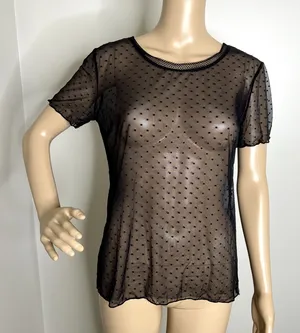 Victoria's Secret Sheer Mesh Polka Dot Black Top thumbnail 1
