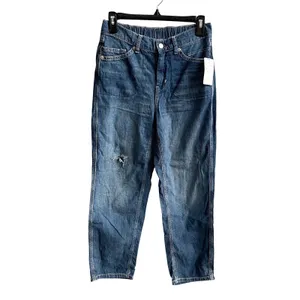 Free People Chloe Baby Barrel Jeans Women XS‎ Blue Boho Elastic Back Distressed thumbnail 4