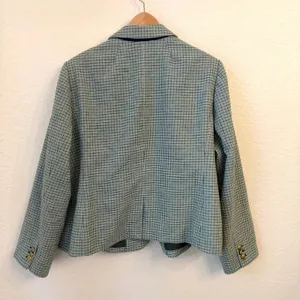 J Crew Schoolboy Blazer Womens 24 Wool Blend Green Plaid Houndstooth Preppy Gold thumbnail 5