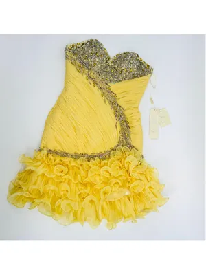 NWT Jasz Couture Strapless Beaded Cocktail Formal Short Dress Yellow Size 4 thumbnail 3