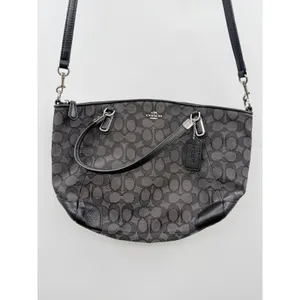 Coach Kelsey Satchel‎ Crossbody Bag Black Signature Canvas Shoulder Purse thumbnail 3
