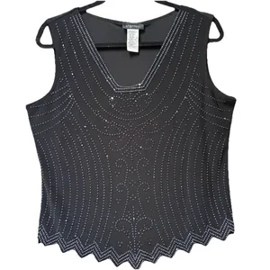 Vintage S. Levine Black & Silver Sparkly Beaded Top - Size XL Luxury, Old Money thumbnail 1