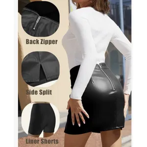 Women's Faux Leather High Waisted Skort Skirt w/Shorts Green Small thumbnail 5