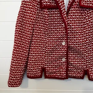 Women’s Red Patterned Women's Blazer Vintage Retro M-L Button Accents Handmade thumbnail 5
