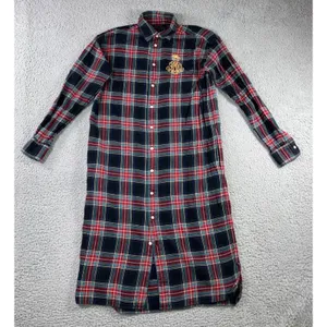 Polo Ralph Lauren Brushed Twill Ballet Sleep Shirt Women Small Plaid Crest‎ Logo thumbnail 1
