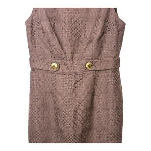 Milly Bark Brown Textured Sheath Dress Womens 8 Gold‎ Button Open Back Mod NWT thumbnail 5