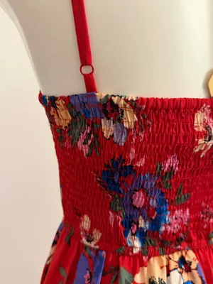 Red Maxi Dress w/Vibrant Floral Print & Pockets thumbnail 6