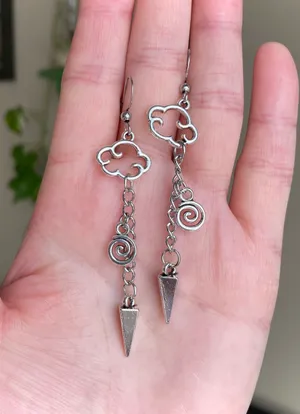 Handmade funky grunge punk street style swirl cloud spiky unisex chain dangle earrings ⭐️🍃🌀 thumbnail 2