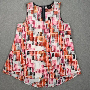 W5 Multicolor Printed Lightweight Blouse Women's Large Sleeveless Orange Red thumbnail 1
